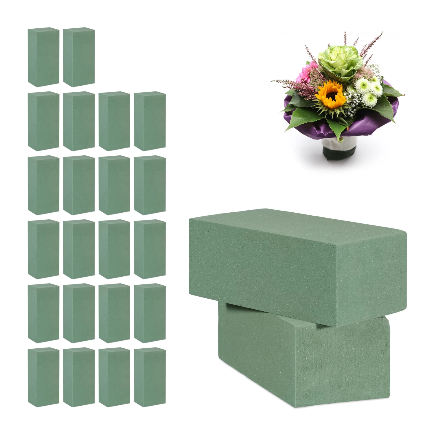 24x Steckschaum In GrĂĽn - (B)20 X (H)7,5 X (T)10 Cm