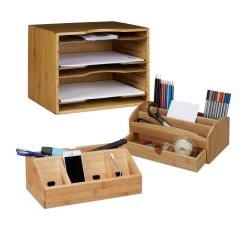 3tlg. Schreibtischorganizer-Set In Natur