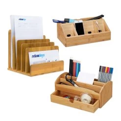 3tlg. Schreibtischorganizer-Set In Natur