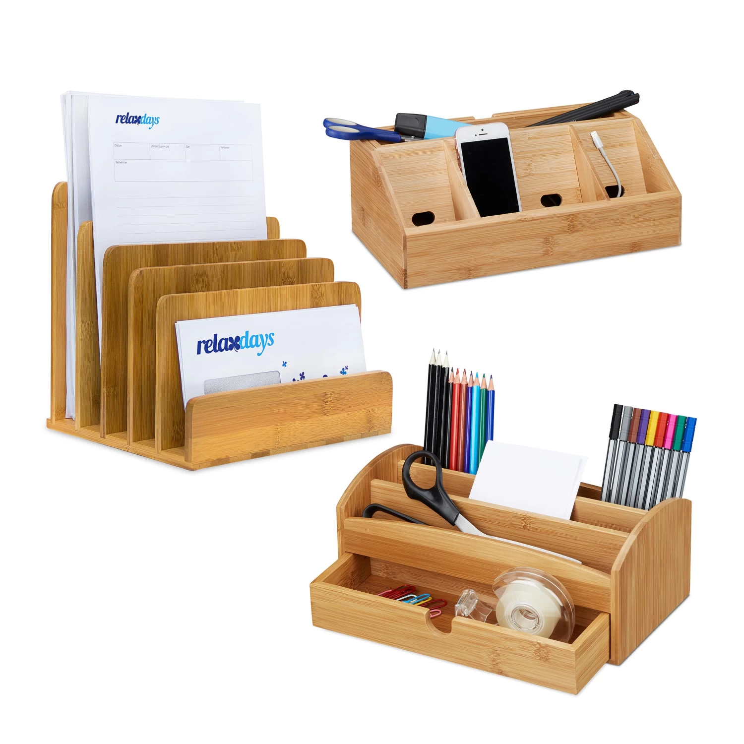 3tlg. Schreibtischorganizer-Set In Natur